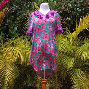 Vtg Boho Chic Diane Freis Purple Pink Polka Dot Ruffle Lingerie